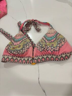 Victoria's Secret Pink Patterned Halter Bikini Top with Multicolor Accents